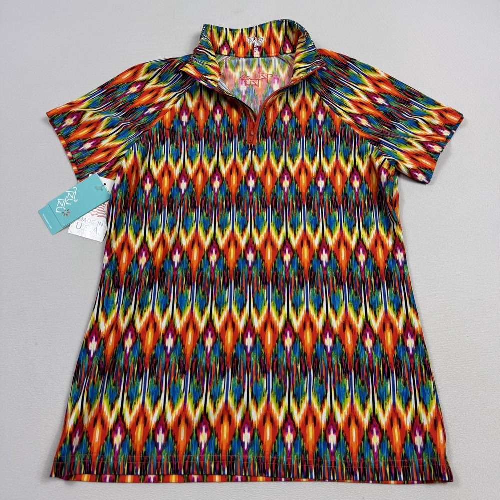 Tzu Tzu 1/4 Zip Golf Shirt NWT Psychedelic Southwest Aztec Multicolor Women's M‎